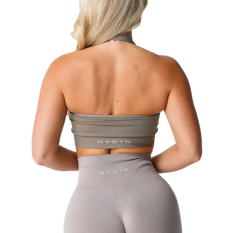 NVGTN Limitless Ribbed Seamless Halter Bra Spandex Woman Fitness Elastic Breathable Breast Enhancement Leisure Sports Underwear