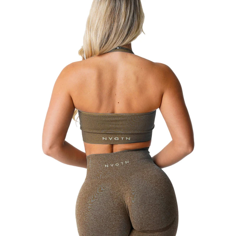 NVGTN Limitless Ribbed Seamless Halter Bra Spandex Woman Fitness Elastic Breathable Breast Enhancement Leisure Sports Underwear