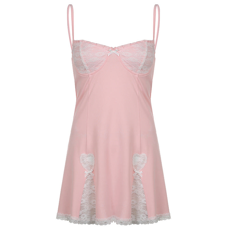 Foreign trade European and American style 2022 light mature feminine fashion lace stitching bow suspender skirt sexy split skirt