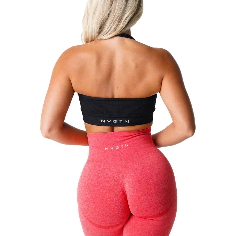 NVGTN Limitless Ribbed Seamless Halter Bra Spandex Woman Fitness Elastic Breathable Breast Enhancement Leisure Sports Underwear